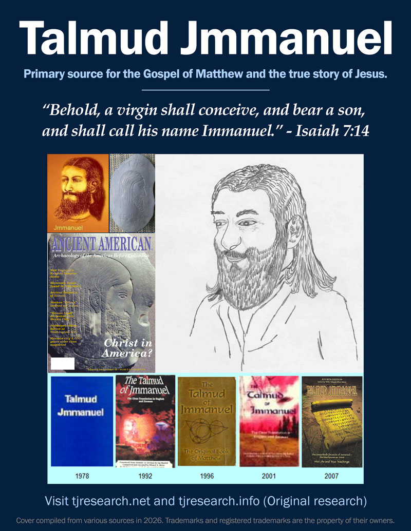 Talmud Jmmanuel book cover featuring a portrait of Jmmanuel and historical editions